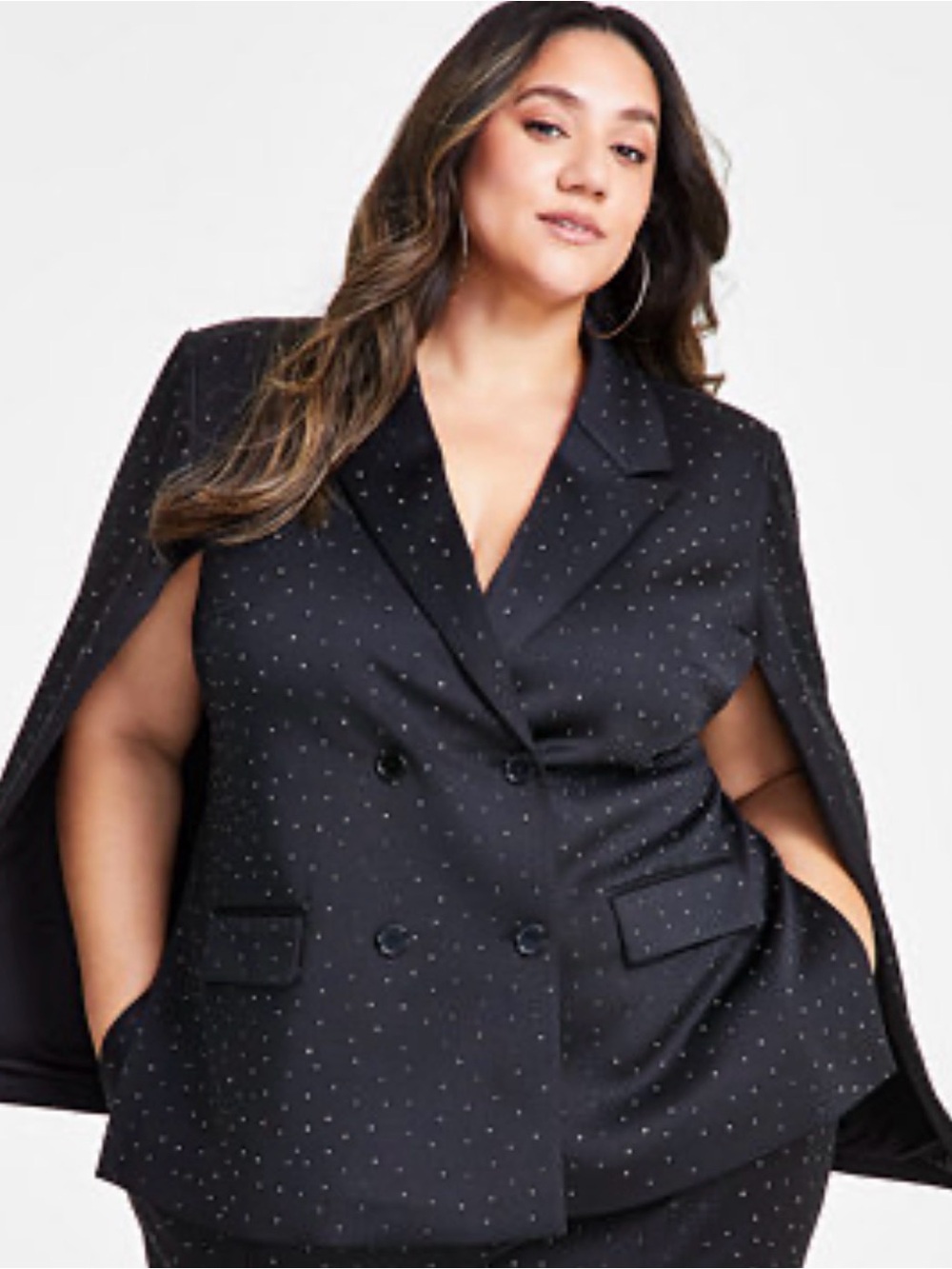 Black Studded Cape Blazer - Women’s Double-Breasted Jacket